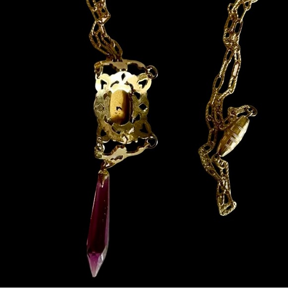 Vintage Art Deco Amethyst Glass and Goldtone Necklace - Picture 4 of 6